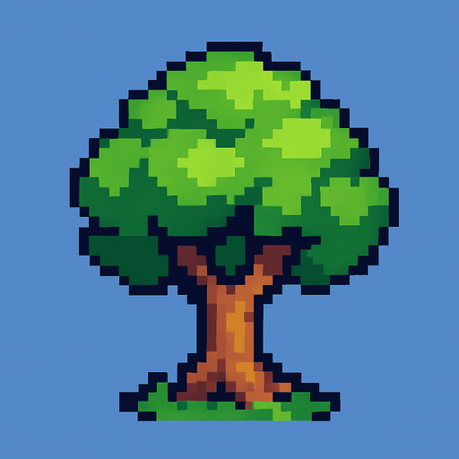 Tree pixel.
In-Game asset.  2d.  High contrast.  No shadows