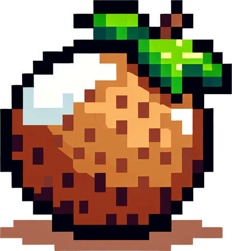 8-bit. Cartoon. coconut. No shadow. In game asset High contrast. Single Game Texture. In-Game asset. 2d. Blank background. High contrast. Single Game Texture. In-Game asset. 2d. Blank background. High contrast. No shadows.