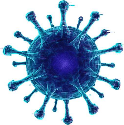 topdown view, glitchy digital virus, distorted edges, purple-blue core, semi-transparent parts, digital glitch effect around edges, ethereal appearance, fits motherboard environment, vectorel draw.
In-Game asset.  2d.  High contrast.  No shadows