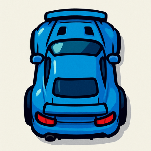 Blue sports car arcade top view.
In-Game asset.  2d.  High contrast.  No shadows