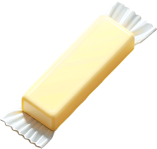 a butter stik in its wrapper. Single Game Texture. In-Game asset. 2d. Blank background. High contrast. No shadows.