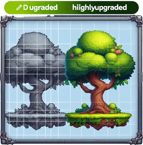 improve_tree_upgrde.
Single Game Texture.  In-Game asset.  2d.  Blank background.  High contrast.  No shadows
