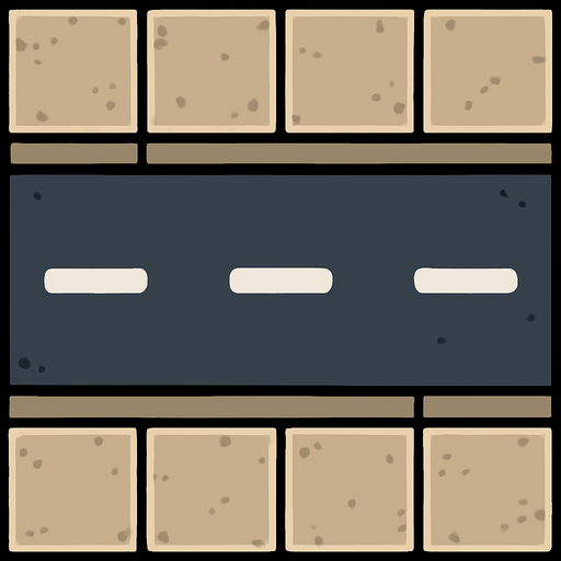 street tile on top viewing with street way horizontal.
In-Game asset.  2d.  High contrast.  No shadows