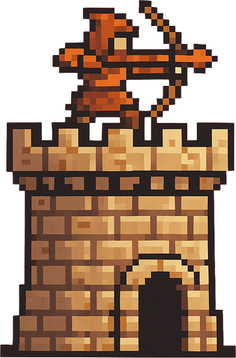 pixel art okçu kulesi.
In-Game asset.  2d.  High contrast.  No shadows