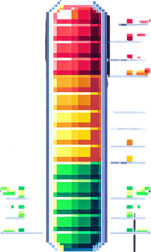 pixelart. a healthbar filled with a gradient going from red over yellow to green in the center, then to yellow and red again..
Single Game Texture. In-Game asset. 2d. Blank background. High contrast. No shadows.
