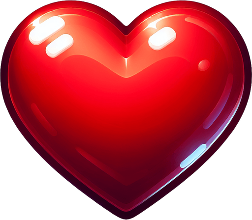 Heart illustration red shinny.
Single Game Texture.  2d.  Blank background.  High contrast.  No shadows