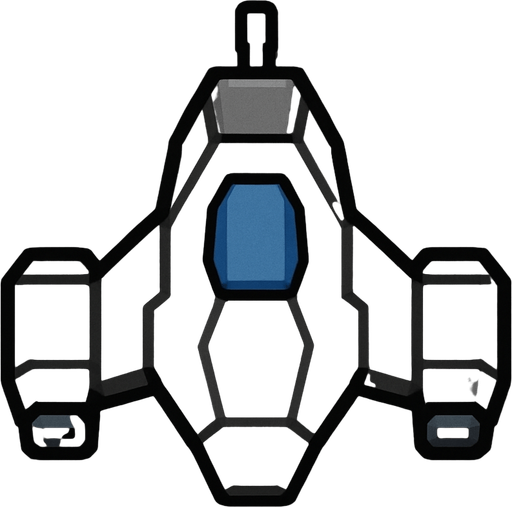 Design a basic 2D top-down spaceship with a compact, angular body and minimal detailing. The ship should have a small central cockpit, two modest rear thrusters, and one weapon mount. Colors are simple — grays and blues — suggesting a utilitarian design. It should look like a beginner’s ship: reliable but not advanced.
In-Game asset.  2d.  High contrast.  No shadows