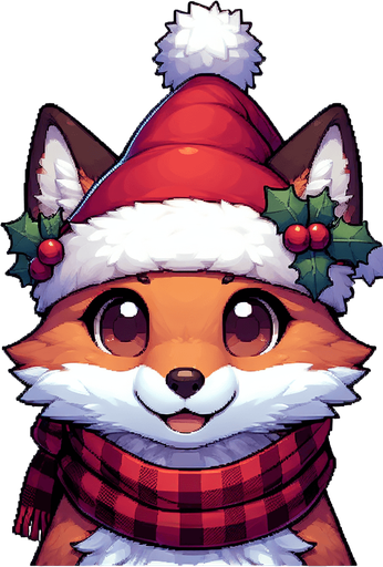 Лис в новогодний шапке Single Game Texture. In-Game asset. 2d. Blank background. High contrast. No shadows.