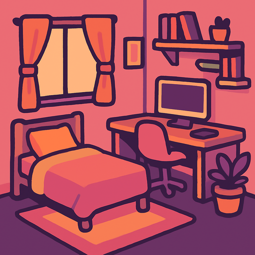 create a cute room, lo fi room.
In-Game asset.  2d.  High contrast.  No shadows