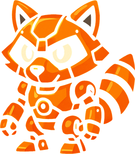 Mapache robot naranja.
In-Game asset.  2d.  High contrast.  No shadows