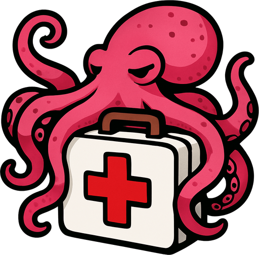 botiquin con un pulpo rodeandolo.
In-Game asset.  2d.  High contrast.  No shadows
