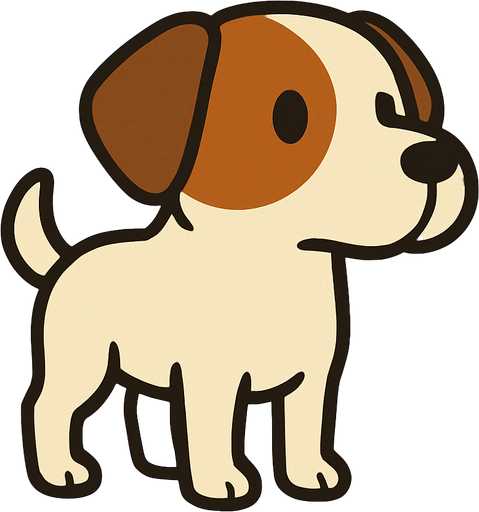 White dog with brown patch on eyes professor Layton game style.
In-Game asset.  2d.  High contrast.  No shadows