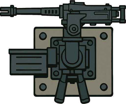 Üstten bakış yere sabitlenmiş silah.
In-Game asset.  2d.  High contrast.  No shadows