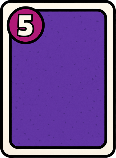 Rectangular card numbered 5, with a white border around it and a purple background..
In-Game asset.  2d.  High contrast.  No shadows