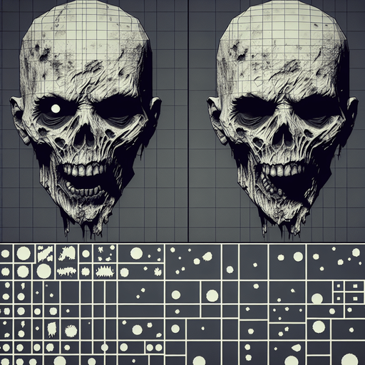 A scary zombie.
Single Game Texture.  In-Game asset.  2d.  Blank background.  High contrast.  No shadows