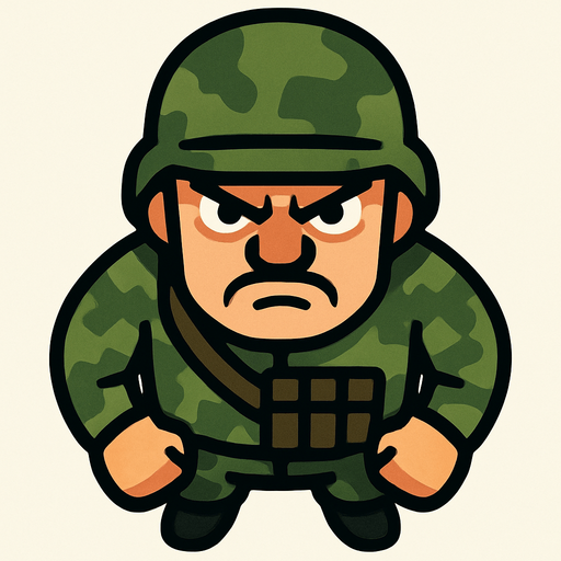 Yukardan bakış asker ve yüz ekle sinirli.
In-Game asset.  2d.  High contrast.  No shadows