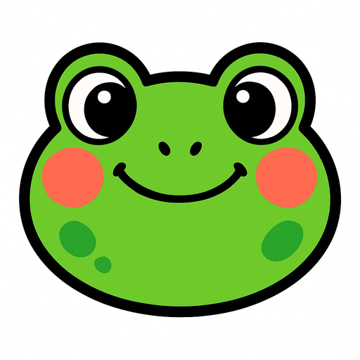 Vibrant Green cartoon baby frog face.
Game asset. 2d. Blank background. High contrast. No shadows.