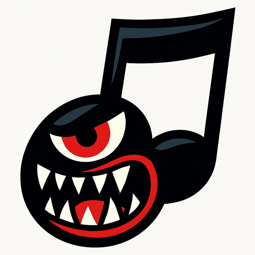 müzik notası olsun gözü ve keskin dişleri olsun.
In-Game asset.  2d.  High contrast.  No shadows