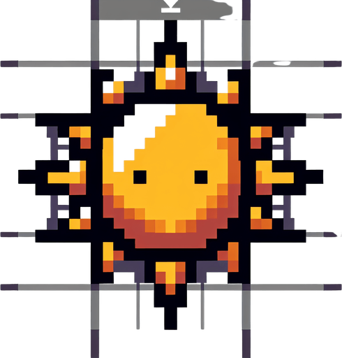 an 8-bit sun
Single Game Texture. In-Game asset. 2d. Blank background. High contrast. No shadows.