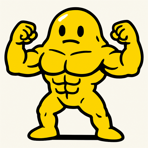 Bana sarı kaslı bir slime yap elleri kolları ayakları var kasları kolayca belli oluyo nötr.
In-Game asset.  2d.  High contrast.  No shadows