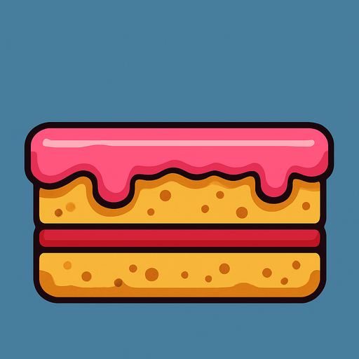 lateral view of a flat cake in rectangular platform shape for a platformer game.
In-Game asset.  2d.  High contrast.  No shadows