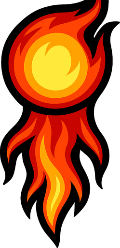 Alev topu alevi aşağı doru olan.
In-Game asset.  2d.  High contrast.  No shadows