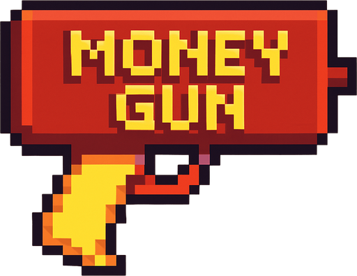 Money gun pixel art. Without money, horizontal. In-Game asset.  2d.  High contrast.  No shadows