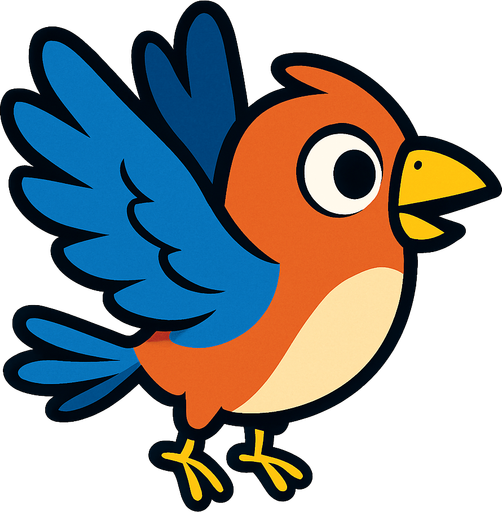 3d pixar tarzı kanat çırpan kuş yandan.
In-Game asset.  2d.  High contrast.  No shadows