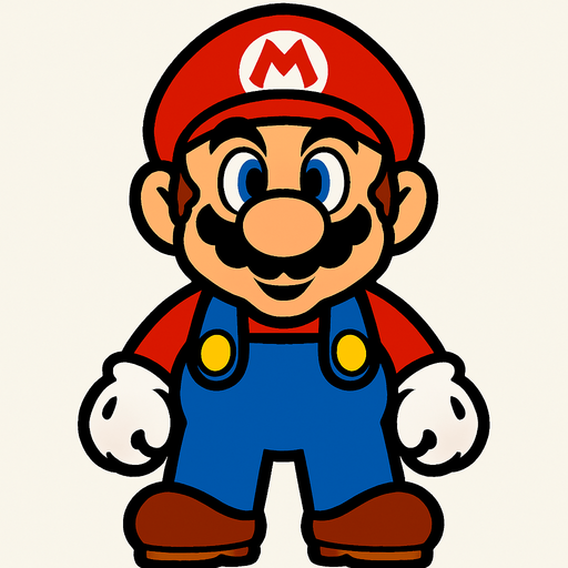 super mario facing camera.
In-Game asset.  2d.  High contrast.  No shadows