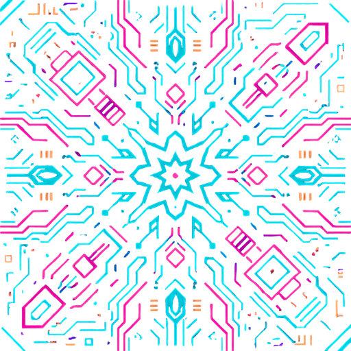 Cyberpunk style kaleidoscope pattern design for homepage.
In-Game asset.  2d.  High contrast.  No shadows