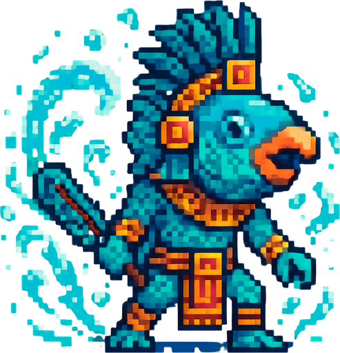 Generame un guerrero azteca con patrones, estilo pixelar, además será una Pez loro, con efectos de AGUA.
In-Game asset.  2d.  High contrast.  No shadows