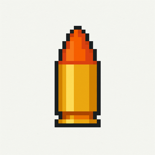 Bullet 2d top down pixilated.
In-Game asset.  2d.  High contrast.  No shadows