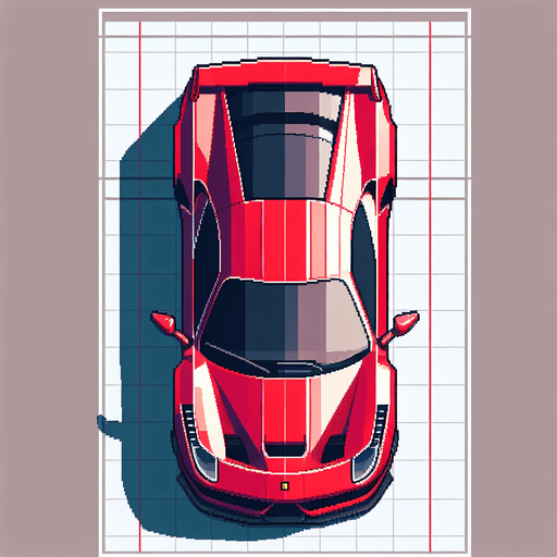Top-down view of a sleek red sports car, clean and minimal pixel art style, 64x64 size, suitable for a mobile racing game".
Single Game Texture.  In-Game asset.  2d.  Blank background.  High contrast.  No shadows