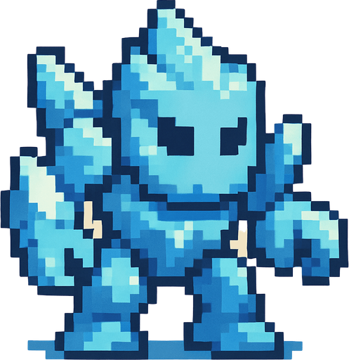 minik  buz golemi pixel art.
In-Game asset.  2d.  High contrast.  No shadows