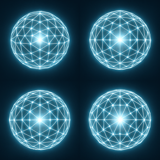 2x2 Sprite Sheet of futuristic white energy geodesic dome.
Seen from above / zenith view