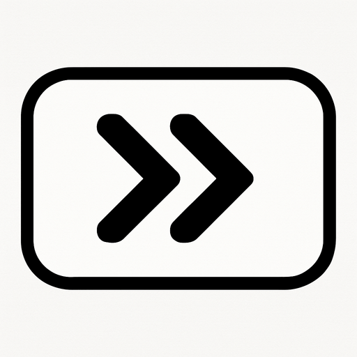 Un boton de color banco para delantar el juego de velocidad, dos felchas negras apuntando a la derecha..
In-Game asset.  2d.  High contrast.  No shadows