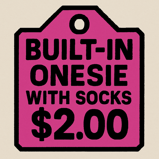 Price tag that says built-in onesie with socks $2.00.
In-Game asset.  2d.  High contrast.  No shadows