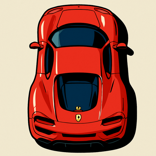 Kuş bakışı Ferrari araba.
In-Game asset.  2d.  High contrast.  No shadows