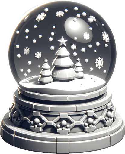 a christmas snow globe. plastic style. Single Game Texture. In-Game asset. 2d. Blank background. High contrast. No shadows.