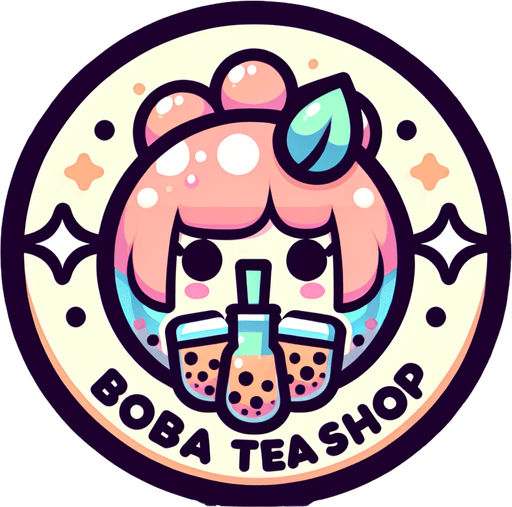 boba tea shop logo, kawaii anime, circular logo 
Single Game Texture. In-Game asset. 2d. Blank background. High contrast. No shadows.