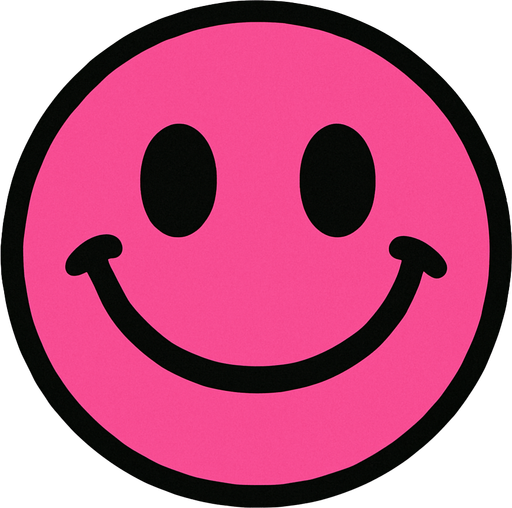 gülen yüz arkası yuvarlak  pembe renk.
In-Game asset.  2d.  High contrast.  No shadows