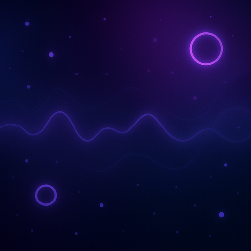 Design a seamless looping 2D abstract background for a rhythm-based game.
Color palette: dark blue, black, soft purples — with faint neon pulses.
Include soft gradients, subtle waveform lines, and floating particles or rings.
The background should feel immersive and reactive, but not distract from gameplay elements.
Style: futuristic, ambient, minimalistic digital art.
No characters or sharp objects.
Ideal for side-scrolling or freely moving 2D rhythm gameplay..
In-Game asset.  2d.  High contrast.  No shadows