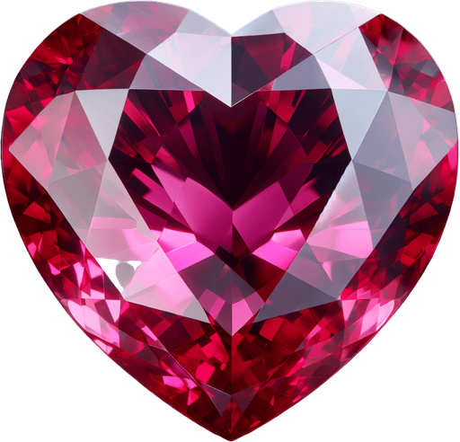 Large heart in precious ruby, very lightly decorated. Front view.