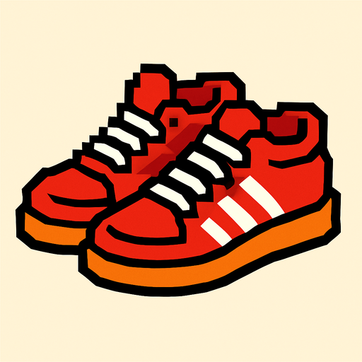 red shoes with a  2x.
In-Game asset.  2d.  High contrast.  No shadows