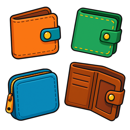 Pack of different wallets.
In-Game asset.  High contrast.  No shadows. 3D