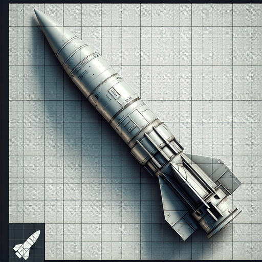 A small real  missile 2d view
View of whole body vertically.
Single Game Texture. In-Game asset. 2d. Blank background. High contrast. No shadows.