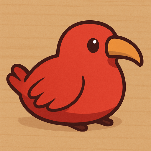 Crea un pajaro caway en 2d viendo a la derecha de color rojo acostado que con se vean las patas.
In-Game asset.  No shadows
