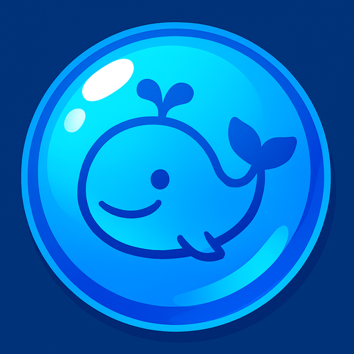 A shiny blue bubble with a smiling whale icon inside, simple and vibrant, for a bubble shooter game.
In-Game asset.  2d.  High contrast.  No shadows