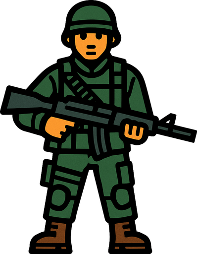 soldier character.
In-Game asset.  2d.  High contrast.  No shadows