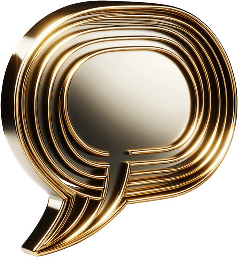 text bubble with golden lines, in front view.